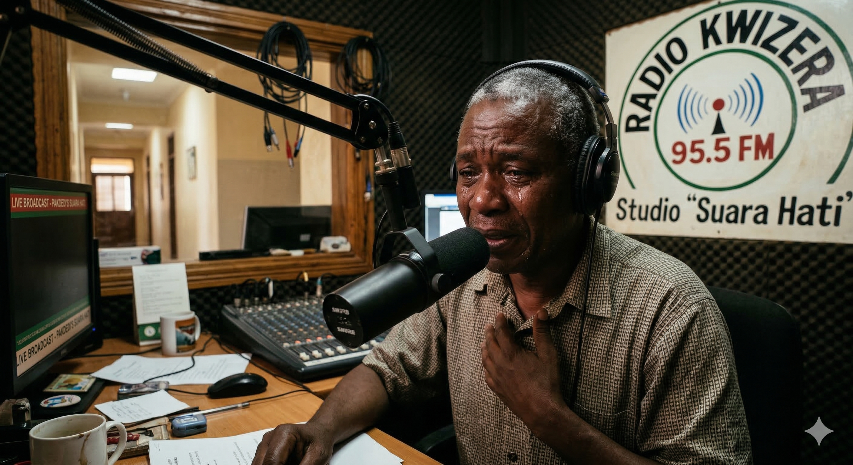 penyiar radio pak dedi di radio kwizera menyampaikan siaran hangat